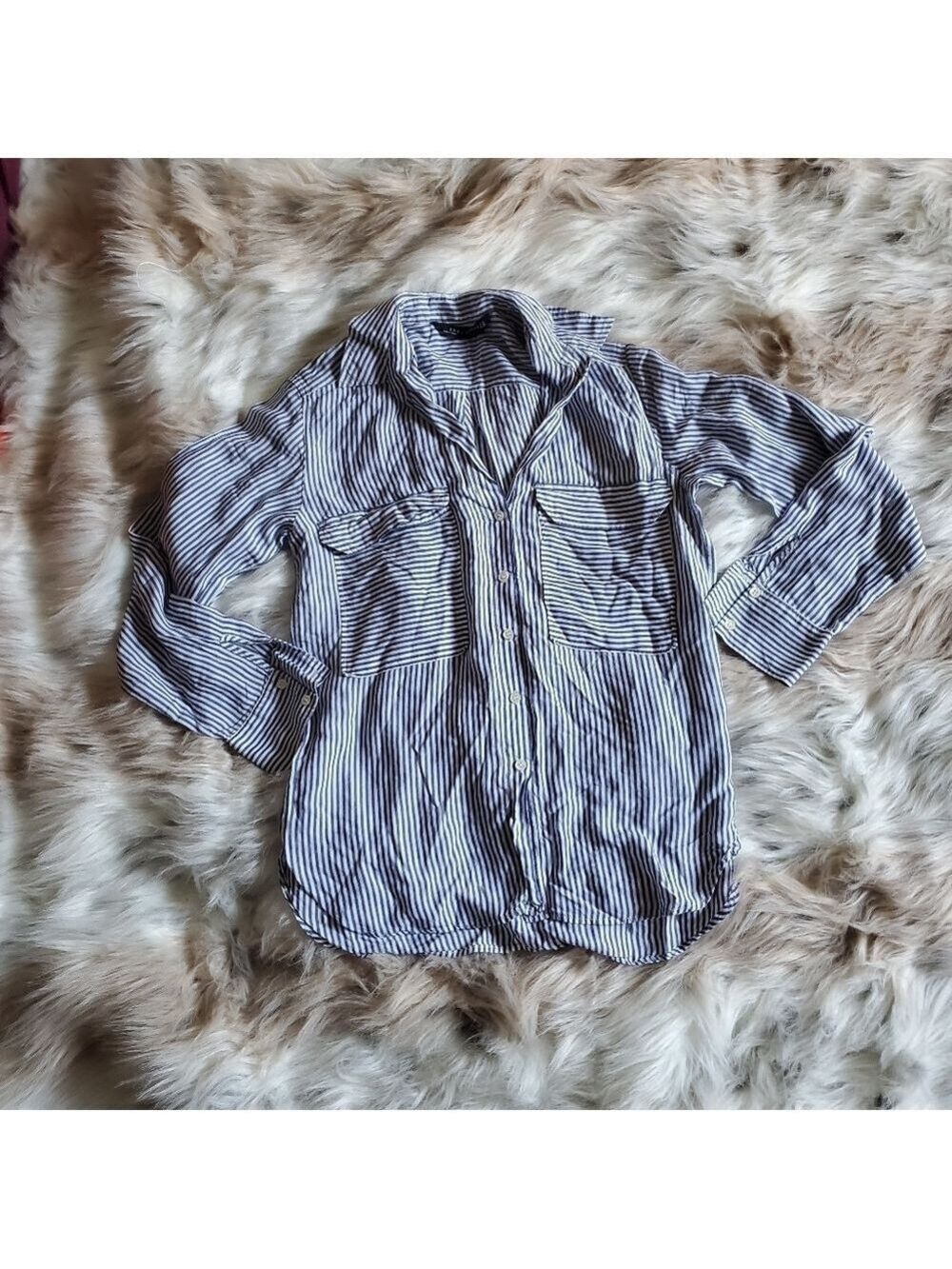 Zara Blue White Pin Stripe Button Down Shirt
